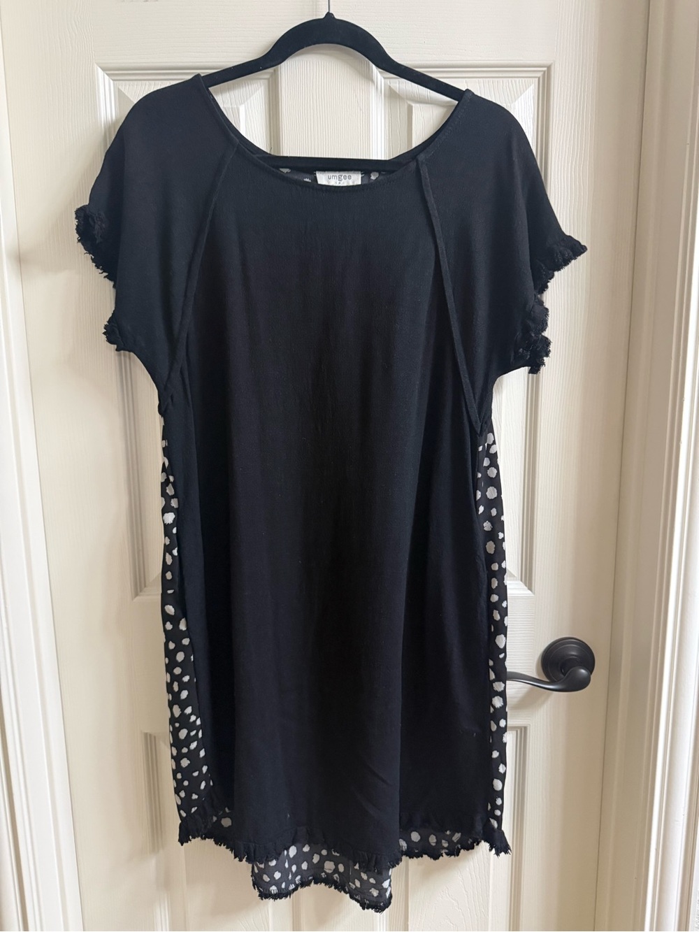 Umgee Black Tunic with White Polka Dot Side Panels